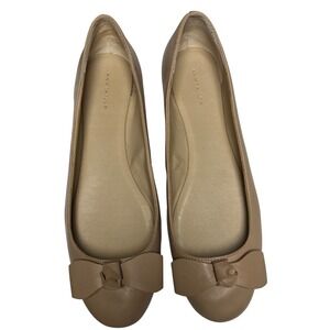 Ann Taylor Leather Ballet‎ Flats 8.5M Nude Beige Bow Round Toe Slip On